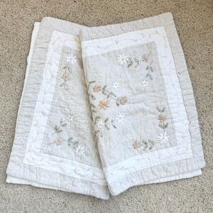 Springs Embroidered Floral Linen Blend Two Pillow Shams Cottagecore Farmhouse